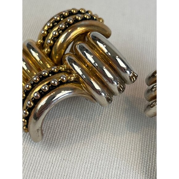 Vintage 80s 90s Large Gold Tone Clip On Earrings Tube Statement - Picture 4 of 7